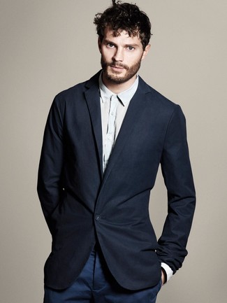 For casual refinement with an alpha male spin, you can easily rock a navy blazer and navy chinos.