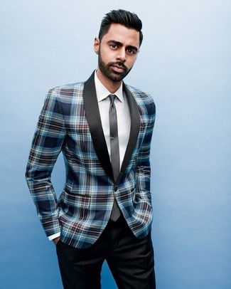 Blue Plaid Blazer Outfits For Men: Hard proof that a blue plaid blazer and black dress pants are awesome when worn together in a polished ensemble for a modern gent.