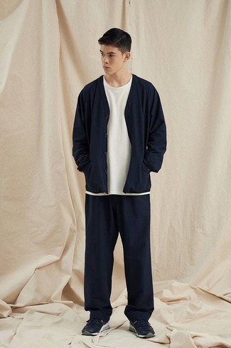 Navy Stitching Trousers