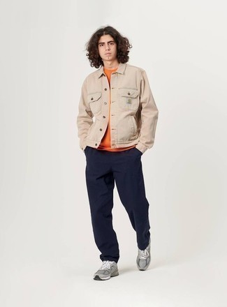 Beige Denim Jacket Outfits For Men: 