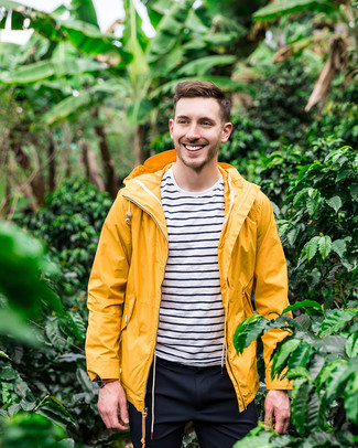 Yellow Windbreaker Outfits For Men In Their 30s: 