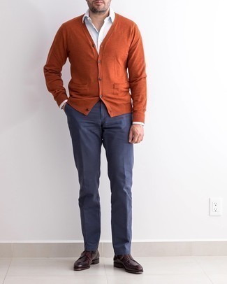 Orange Cardigan Outfits For Men: 