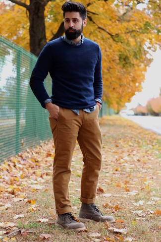 Cashmere Crewneck Pullover Sweater Navy
