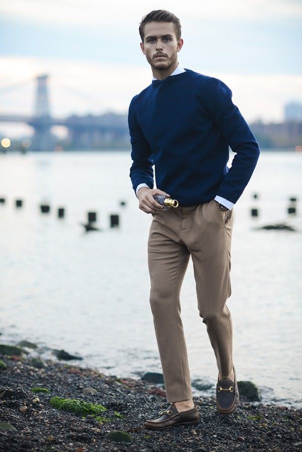 How To Wear a Navy Crew-neck Sweater With a White Dress Shirt ...
