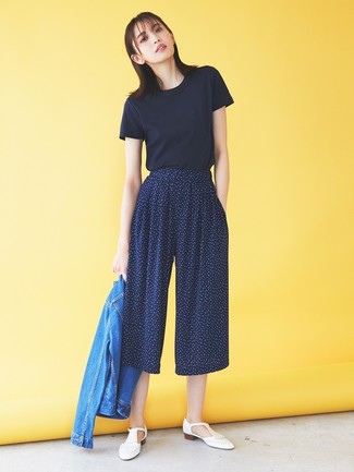 Navy Print Culottes Outfits: 