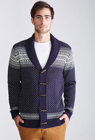 Shawl Collar Fair Isle Cardigan Sweater