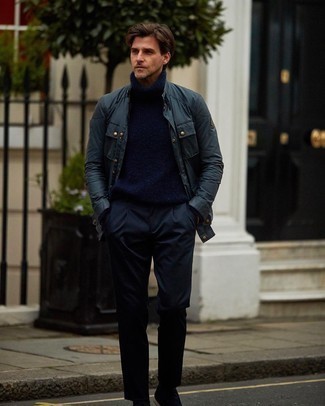 Blue Field Jacket Outfits: Team a blue field jacket with navy chinos for a practical outfit that's also put together. Add a pair of dark brown suede desert boots to the mix and the whole ensemble will come together perfectly.