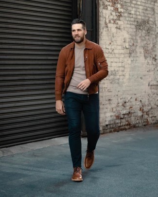 Tobacco Leather Brogue Boots Outfits: 