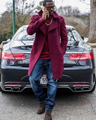 Burgundy Trenchcoat Outfits For Men: 