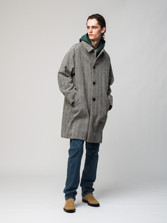 Grey Herringbone Overcoat Fall Outfits: 
