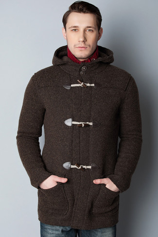 Brown Duffle Coat Outfits For Men: 