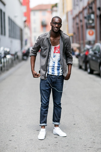 Multi colored Print Crew-neck T-shirt Outfits For Men In Their 30s: 