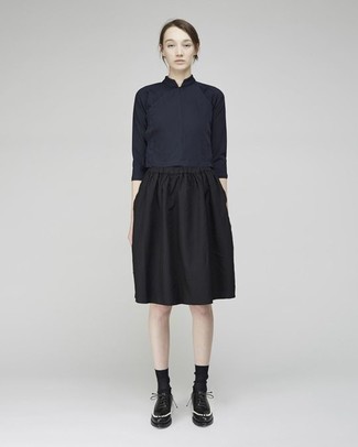 Pleated High Waist Midi Skirt Black