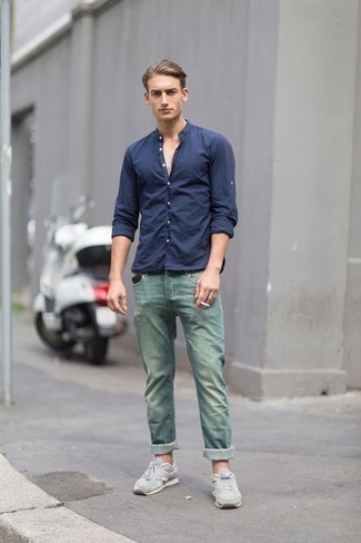 Mens green jeans outfit