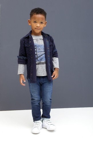 Navy Denim Long Sleeve Shirt Outfits For Boys (15 ideas & outfits ...