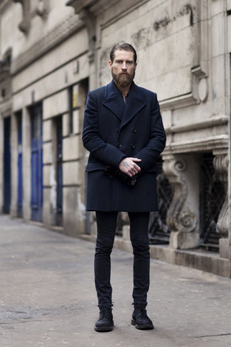 Black Jeans Leather Casual Boots, Black Peacoat With Jeans