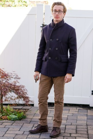 Slim Fit Textured Wool And Cashmere Blend Peacoat