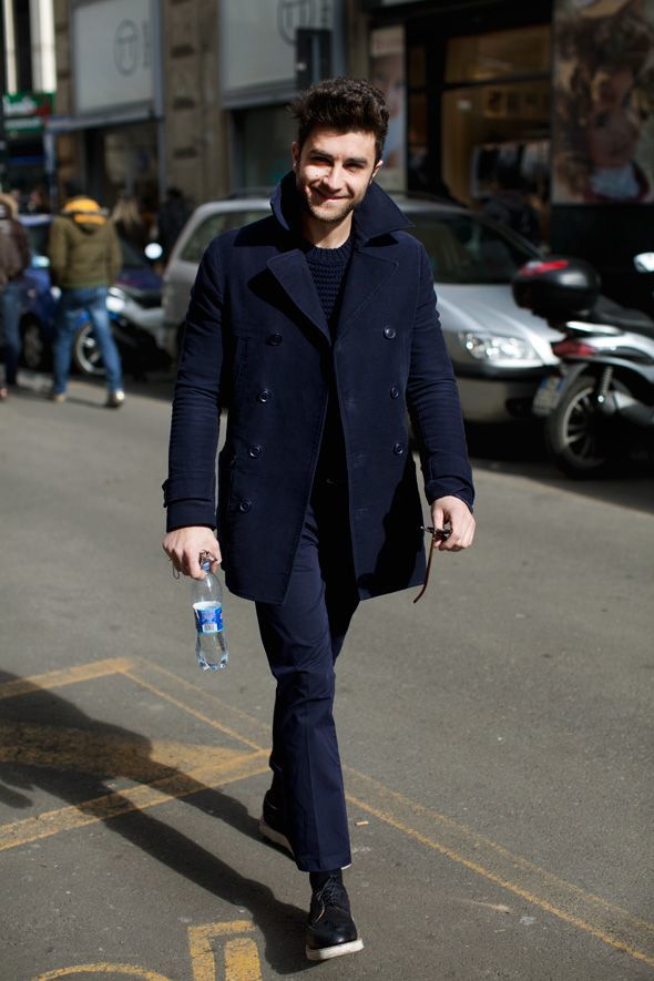 How To Wear Blue Dress Pants With a Blue Pea Coat | Men's Fashion