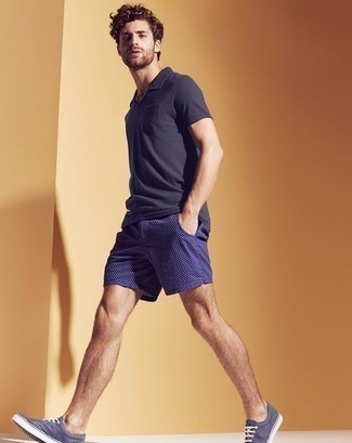 Men's Navy Polo, Navy Check Shorts, Navy Canvas Low Top Sneakers