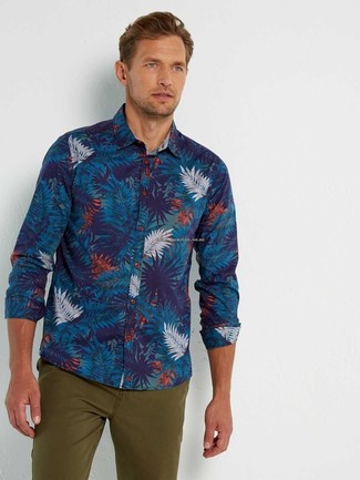 Palm Springs Print Silk Button Up Shirt