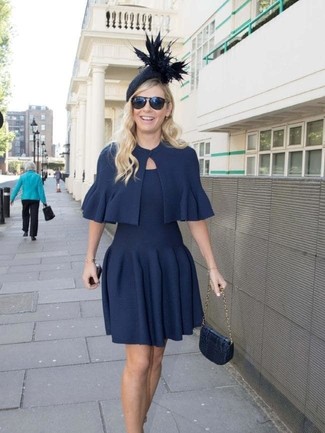 Navy Fit and Flare Dress Outfits: 