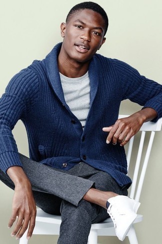 Wool Blend Cardigan In Blue With Chunky Collar