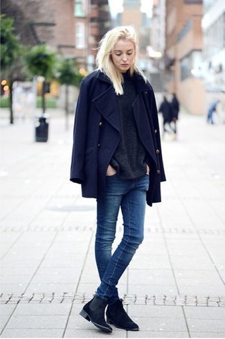 Navy Pea Coat Outfits For Women: 