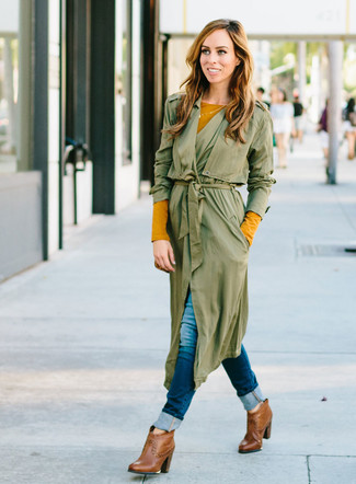 Dark Green Duster Coat Outfits For Women: 