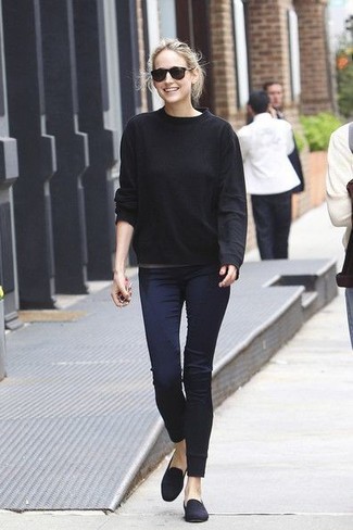 Navy Suede Loafers Outfits For Women: 