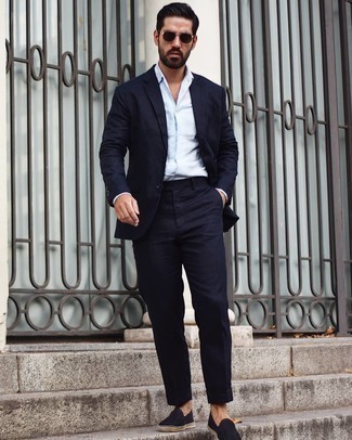 Navy Suit with Black Canvas Espadrilles Outfits In Their 30s (1 ideas ...