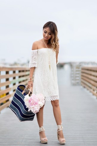 White Lace Off Shoulder Dress Outfits: 