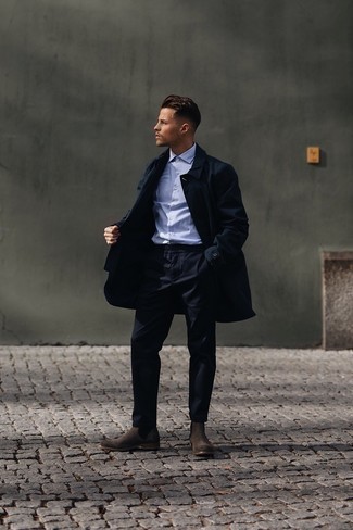Navy Double Breasted Trench Coat