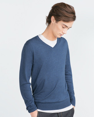 Cashmere V Neck Pullover Sweater Navy