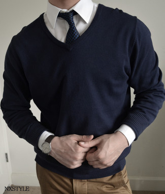 atom forlænge efterligne Navy Tie with Navy V-neck Sweater Outfits For Men (11 ideas & outfits) |  Lookastic