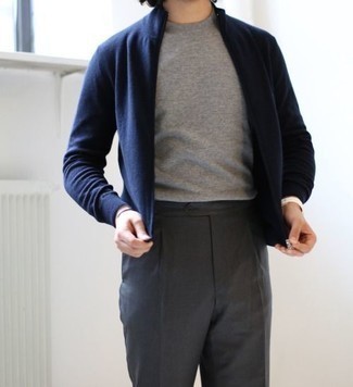 Flat Front Wool Trousers Charcoal