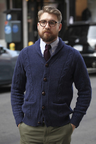 Blue Shawl Cardigan Outfits For Men: 