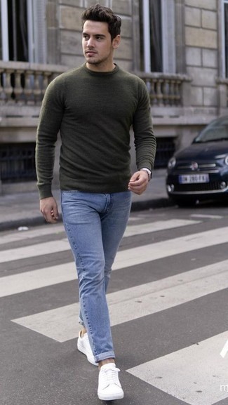 opnå emulsion hjælp Light Blue Jeans with Olive Crew-neck Sweater Outfits For Men (13 ideas &  outfits) | Lookastic