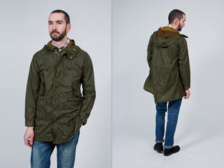 Cotton Parka With Shearling In Old Military