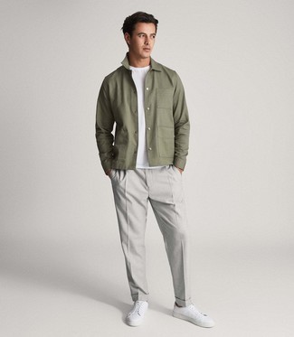 Grey 4 Bar Unconstructed Chino Trousers