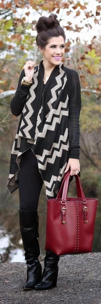 Marled Chevron Open Front Cardigan Sweater