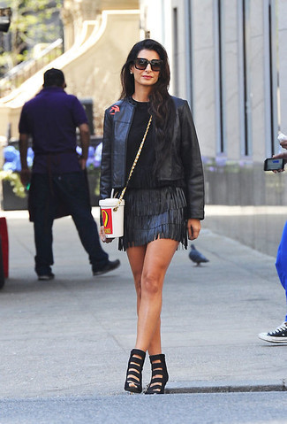 Fringed Faux Leather Skirt