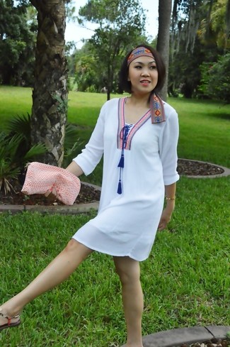 White Embroidered Shift Dress Outfits: 