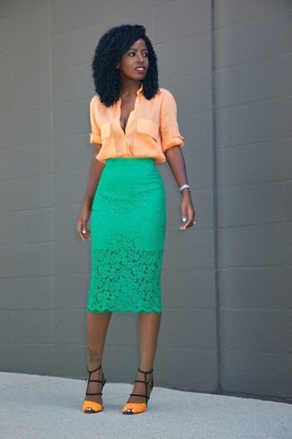 Green Lace Pencil Skirt Outfits: 