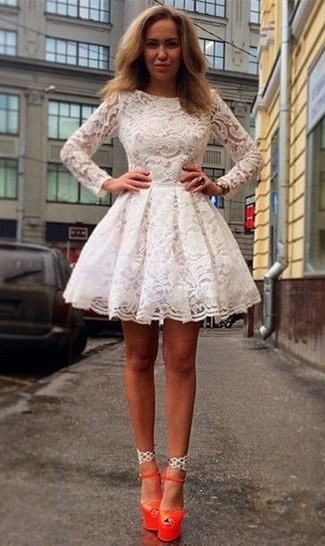 White Lace Fit and Flare Dress Outfits: 