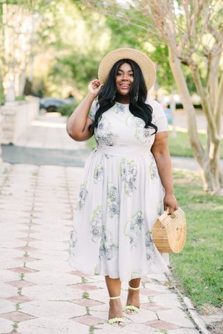 Yellow Floral Midi Dress Outfits: Inject new life into your day-to-day off-duty lineup with a yellow floral midi dress. For something more on the dressier end to finish your getup, add a pair of yellow leather heeled sandals to the equation.