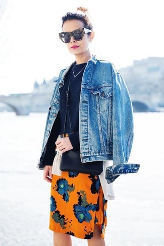Orange Floral Pencil Skirt Outfits: 