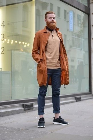 Tan Polo Outfits For Men: This look with a tan polo and navy jeans isn't hard to pull off and is easy to change throughout the day. Complete your outfit with charcoal athletic shoes to effortlessly step up the wow factor of your ensemble.