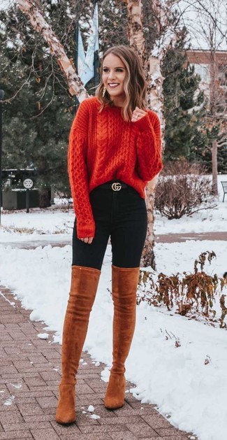 Red Cable Sweater Outfits For Women: 