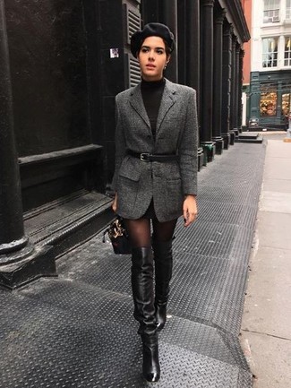 Black Leather Over The Knee Boots Outfits In Their 30s: 