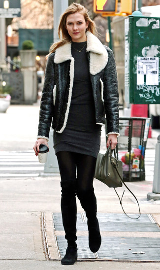 Black Shearling Jacket Outfits For Women: 